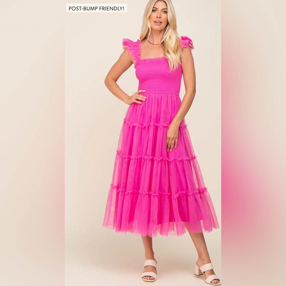 Elegant Pink Ruffle Maxi Dress - Picture 5 of 6